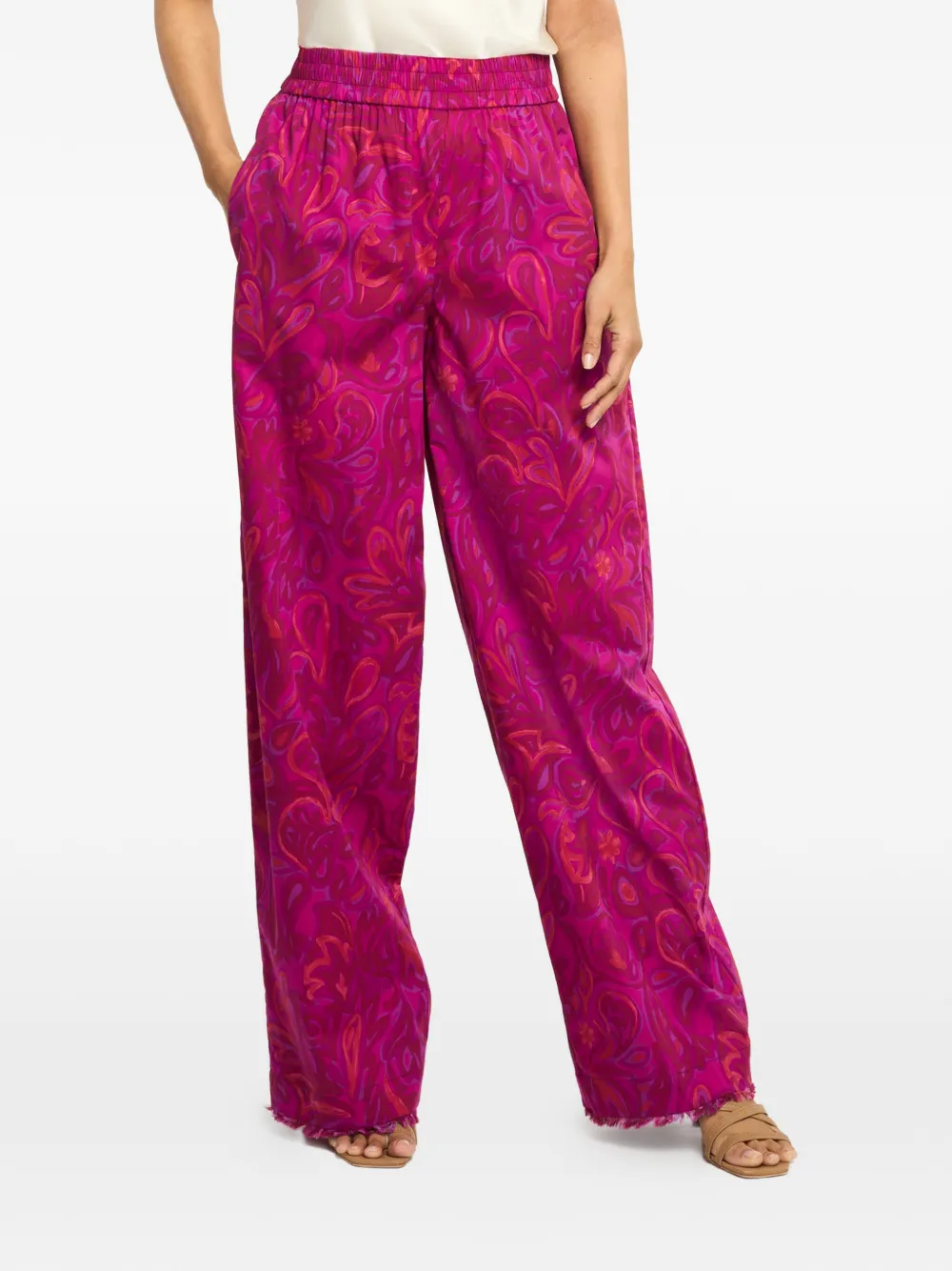 Cinq A Sept Ibbie broek met paisley-print en franje afwerking Roze