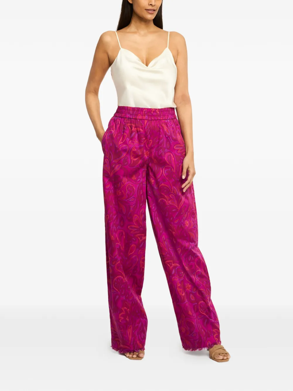 Cinq A Sept Ibbie broek met paisley-print en franje afwerking Roze