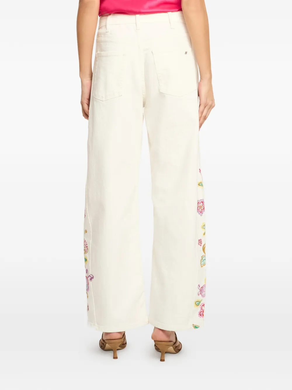 Cinq A Sept Jardin Boheme Hayden jeans met geborduurde bloemen Beige