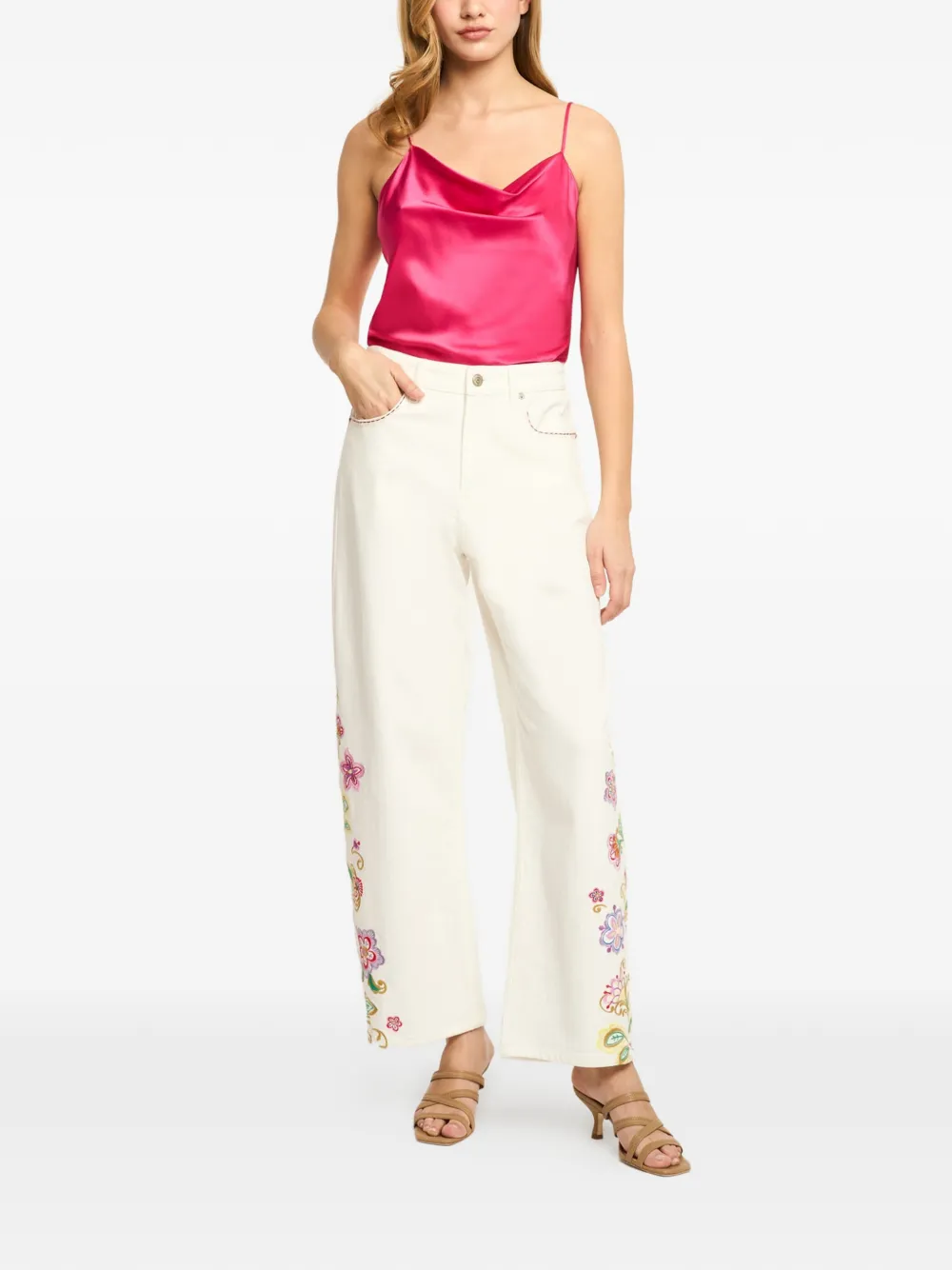 Cinq A Sept Jardin Boheme Hayden jeans met geborduurde bloemen Beige