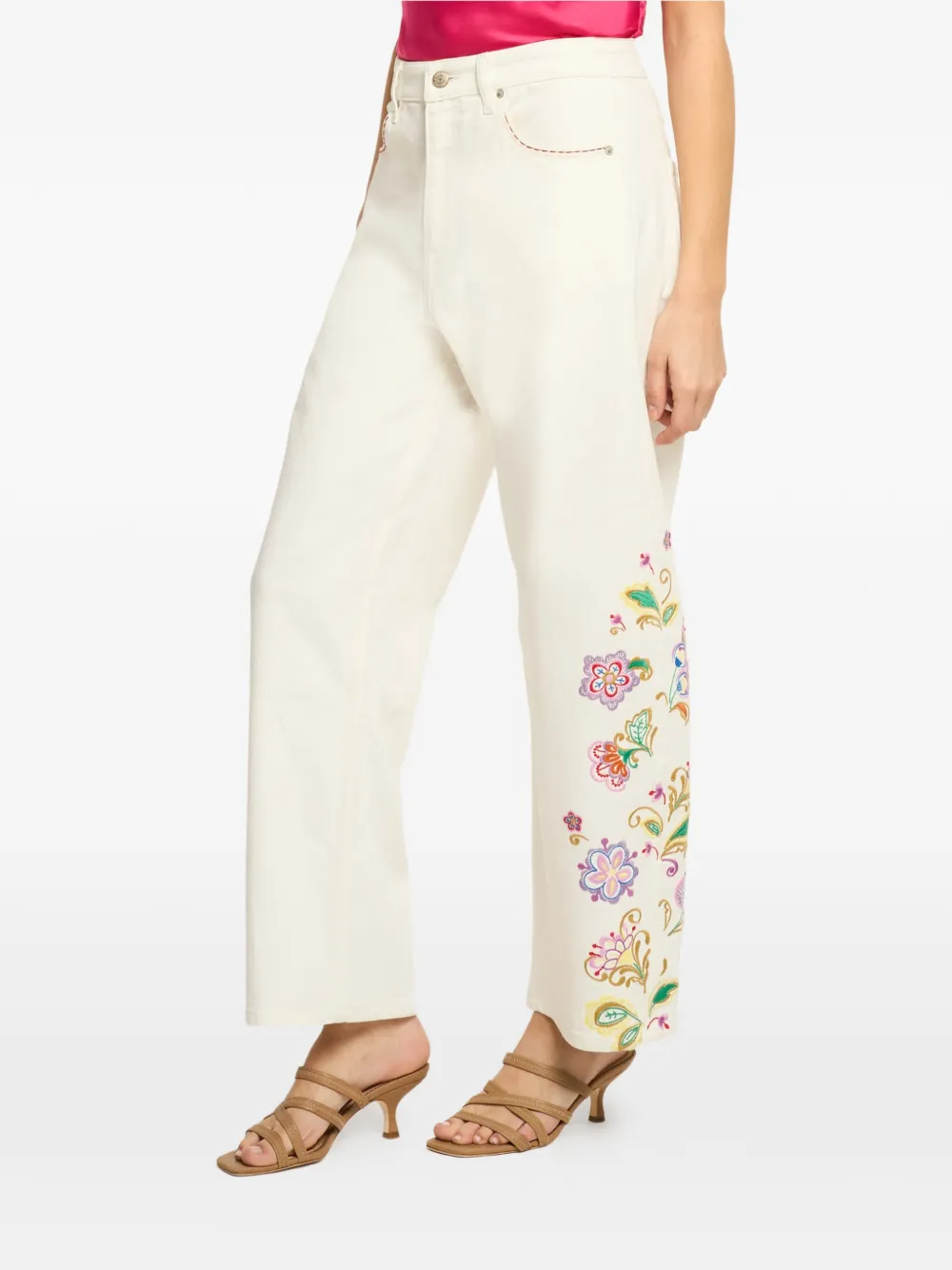Cinq A Sept Jardin Boheme Hayden jeans met geborduurde bloemen Beige
