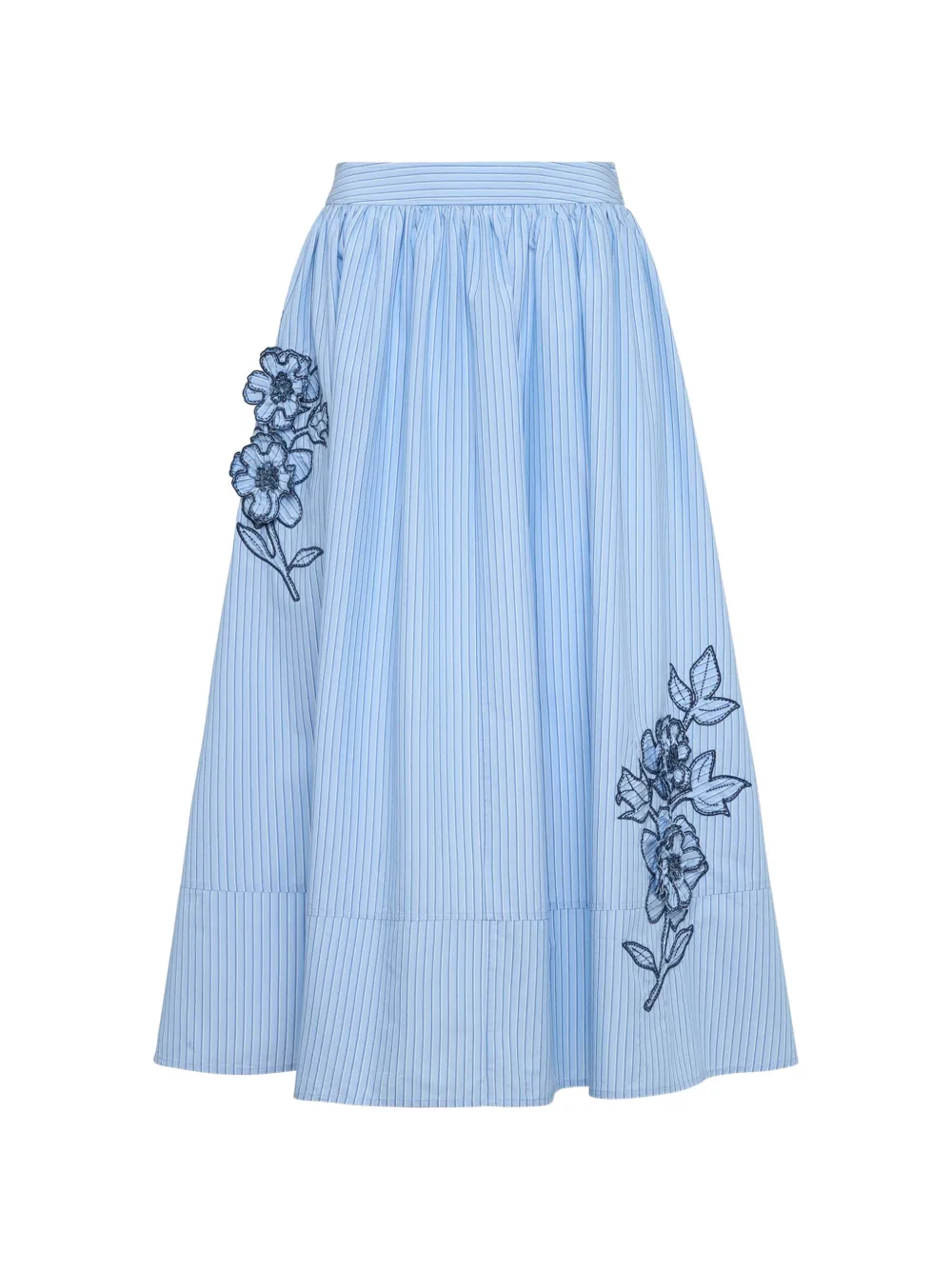 Cinq A Sept Matilda floral-embroidered striped skirt - Blu