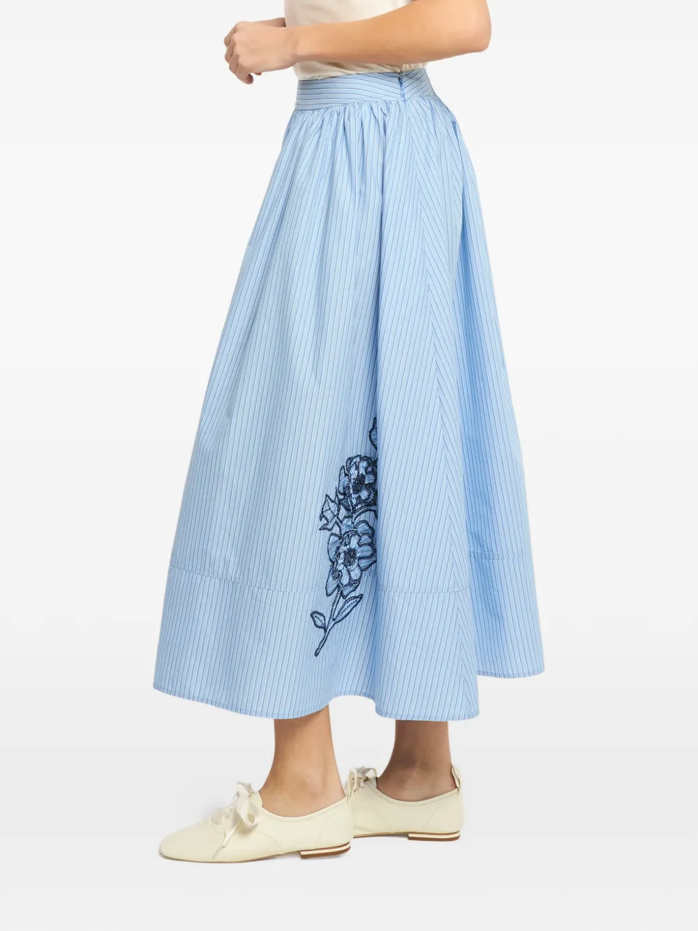 Cinq A Sept Matilda gestreepte rok met geborduurde bloemen Blauw