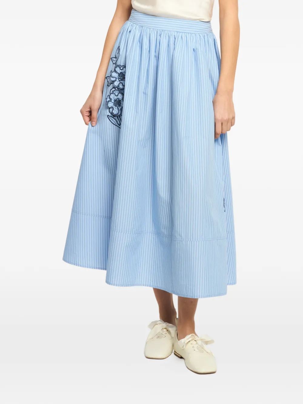 Cinq A Sept Matilda gestreepte rok met geborduurde bloemen Blauw