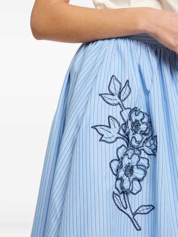 Cinq A Sept Matilda floral-embroidered Striped Skirt | Blue | FARFETCH
