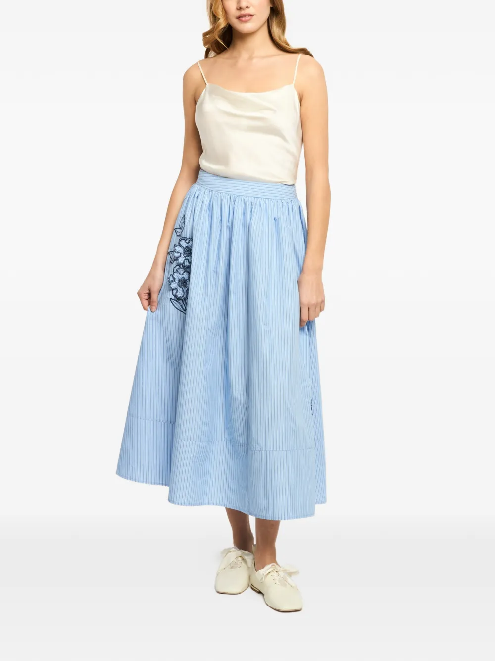 Cinq A Sept Matilda gestreepte rok met geborduurde bloemen Blauw