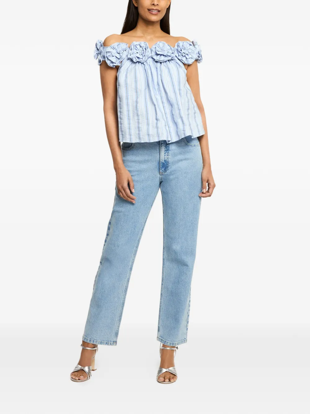 Cinq A Sept Kelsey gestreepte blouse met bloemenpatch Blauw