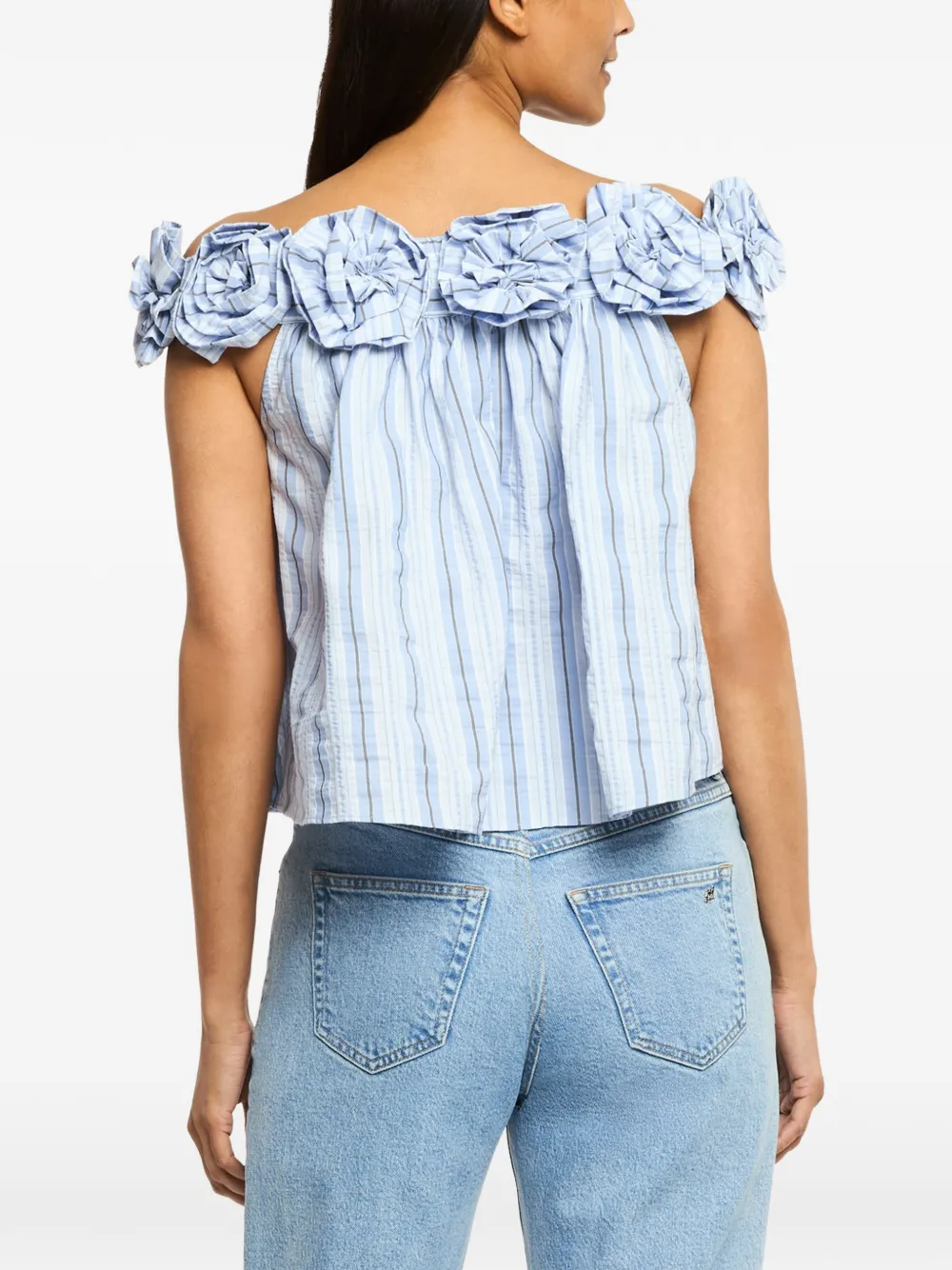 Cinq A Sept Kelsey gestreepte blouse met bloemenpatch Blauw