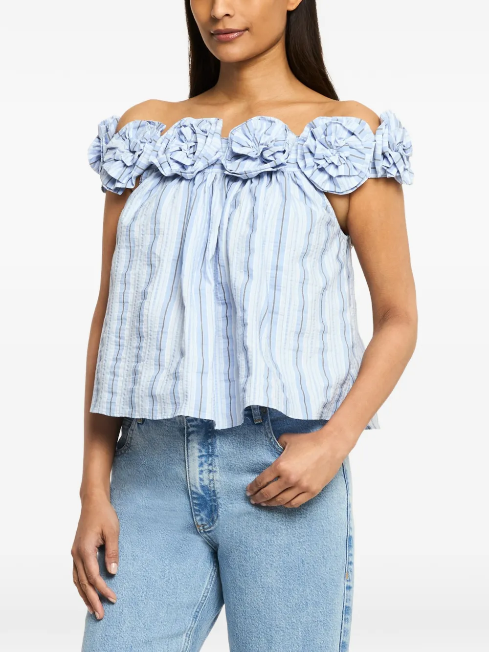 Cinq A Sept Kelsey gestreepte blouse met bloemenpatch Blauw