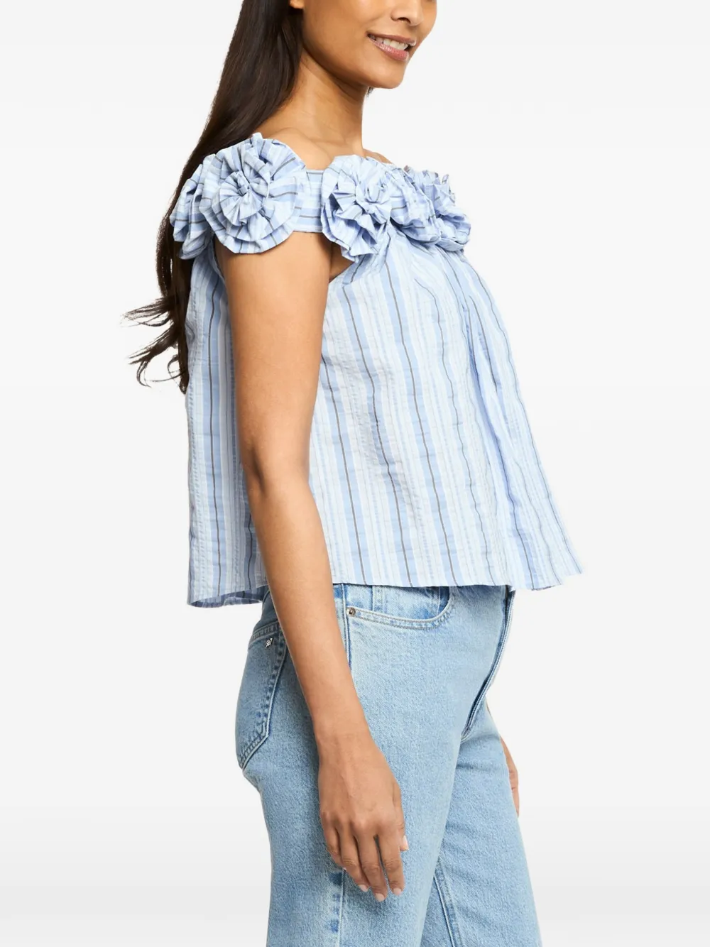 Cinq A Sept Kelsey gestreepte blouse met bloemenpatch Blauw