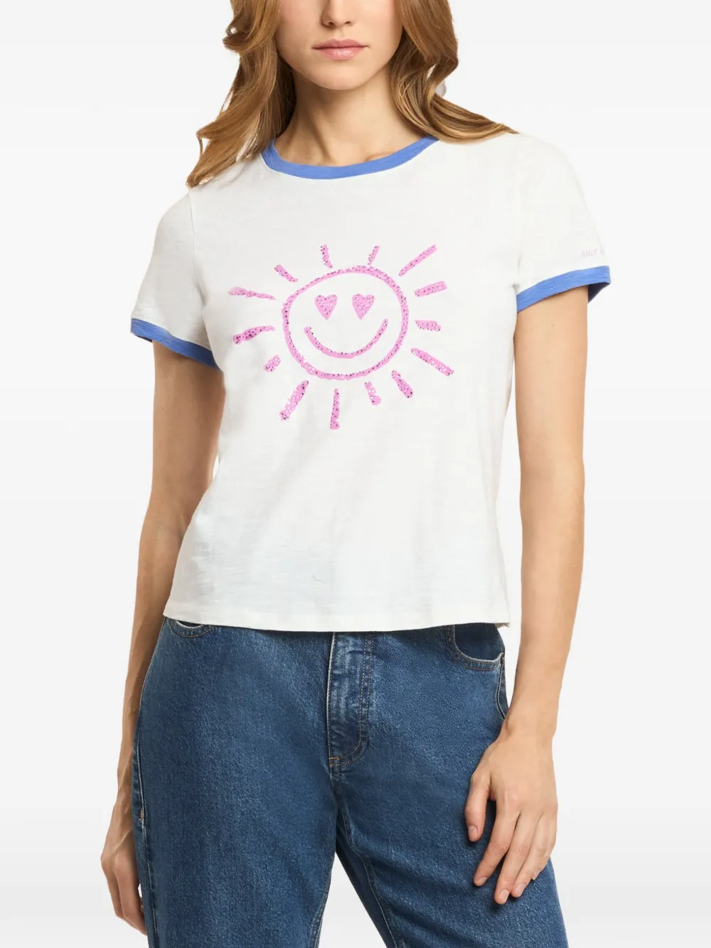 Cinq A Sept Smiling-Sun T-shirt verfraaid met stras Wit