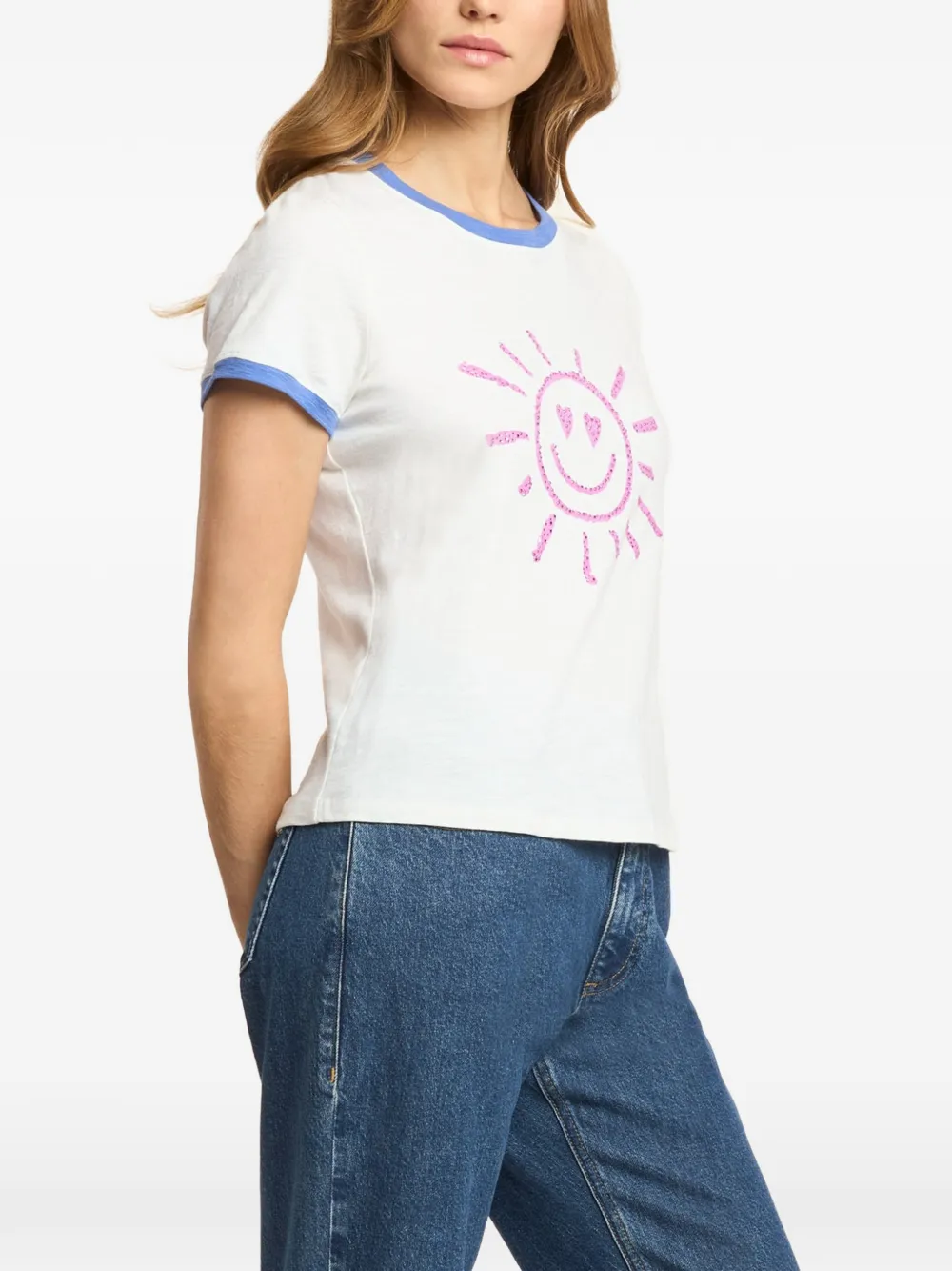 Cinq A Sept Smiling-Sun T-shirt verfraaid met stras Wit