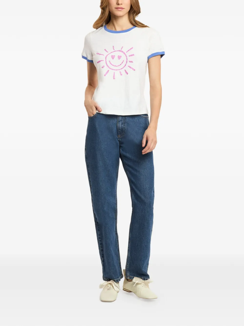 Cinq A Sept Smiling-Sun T-shirt verfraaid met stras Wit