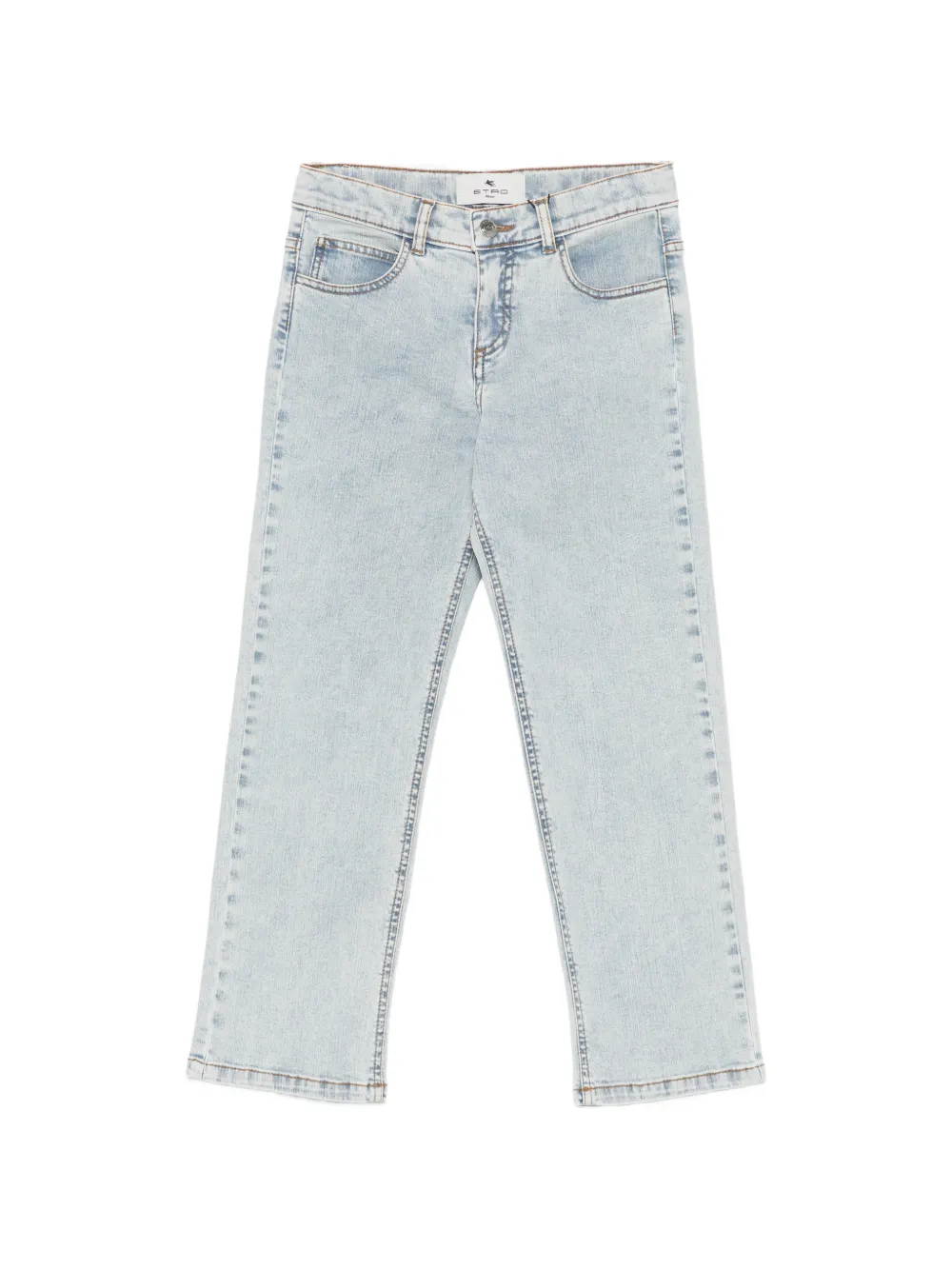 ETRO KIDS logo-embroidered acid-wash jeans - Blu