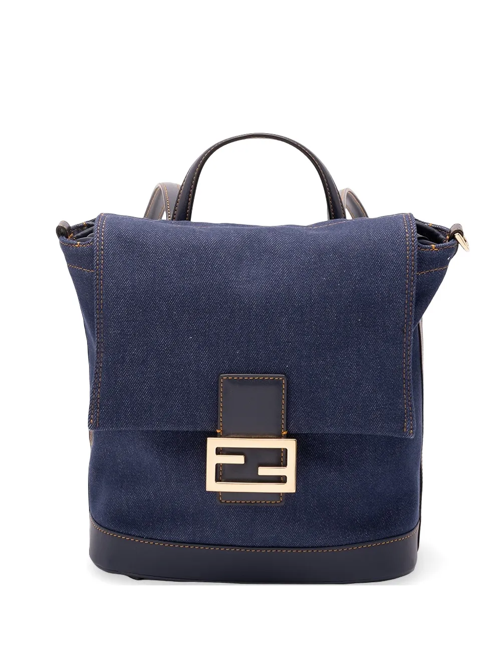 FENDI FF-plaque denim backpack - Blu