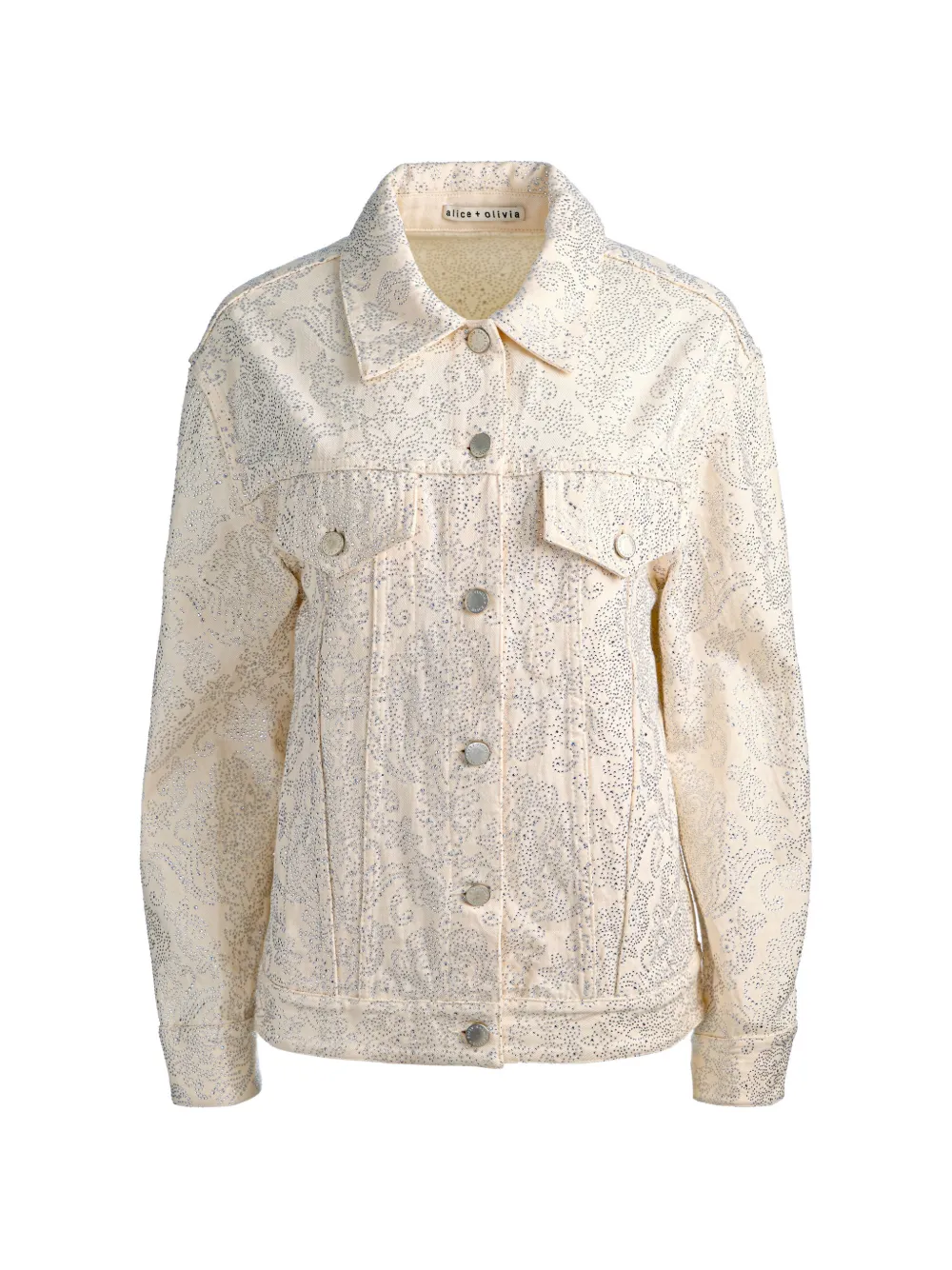 alice + olivia Jeff crystal-embellished denim jacket - Weiß