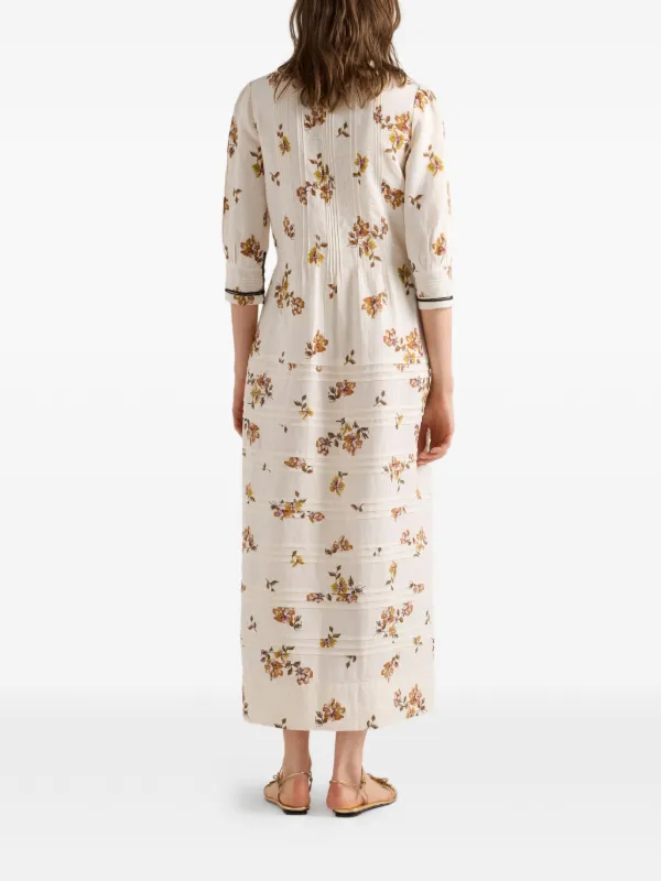 Prada Long Printed Linen Dress | Neutrals | FARFETCH