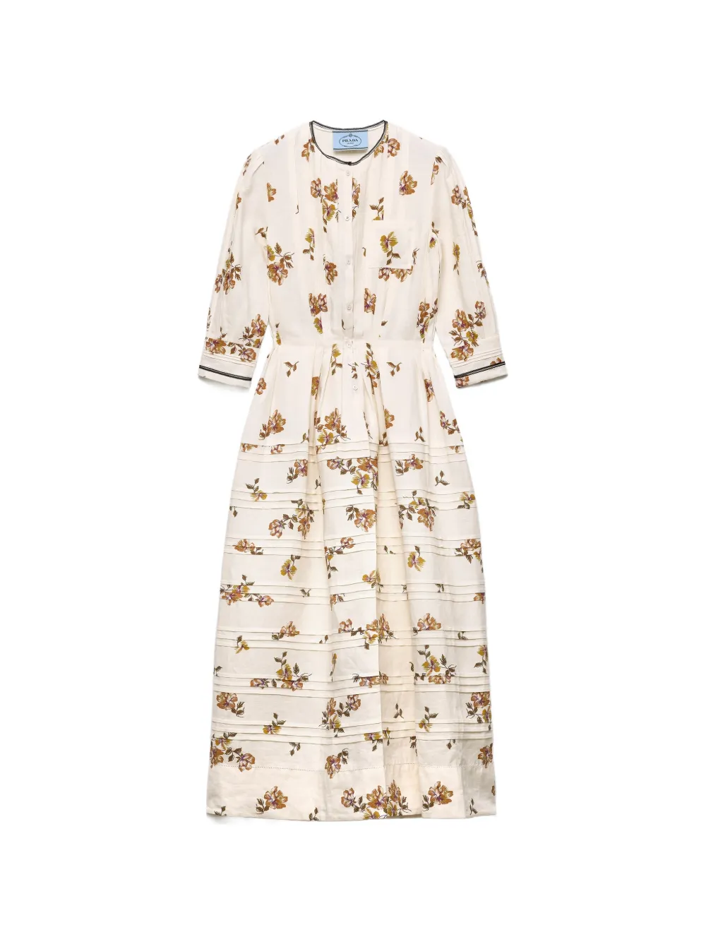 Prada long printed linen dress - Neutrals