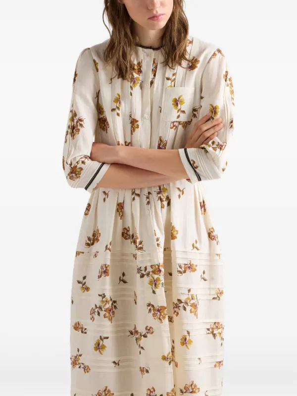 Prada Long Printed Linen Dress - Neutrals Prada Long Printed Linen Dress - Neutrals