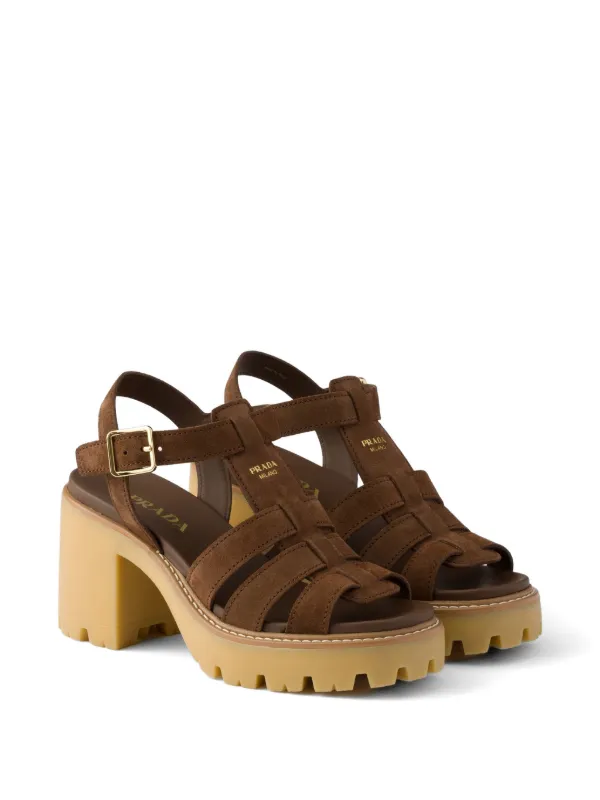 Prada high-heeled Suede Platform Sandals | Brown | FARFETCH display picture 3