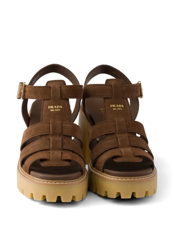 Prada high-heeled Suede Platform Sandals | Brown | FARFETCH