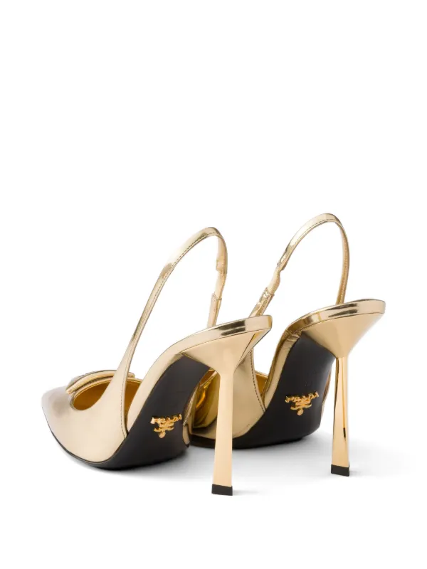 靴 Prada Gold Bow Slingback Heels 35 1/2 Prada Metallic Leather Slingback Pumps | Gold | FARFETCH GE