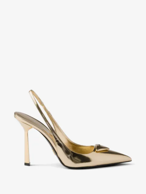 Prada metallic leather slingback pumps