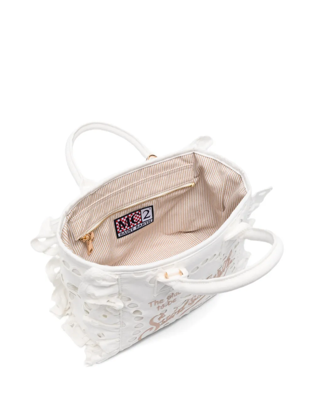 MC2 Saint Barth Broderie anglaise shopper met ruches Wit