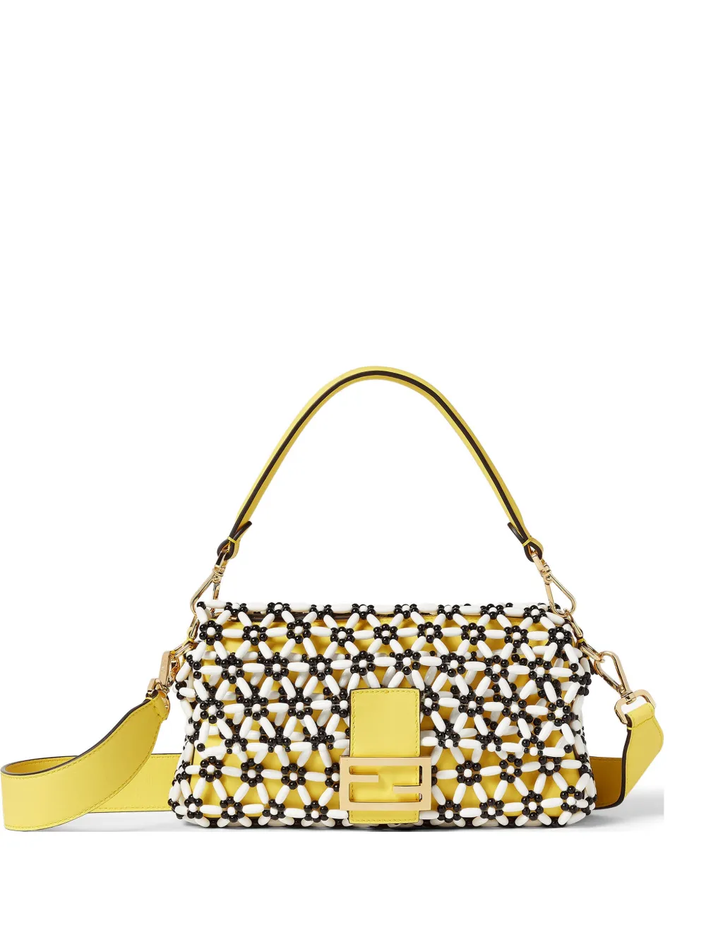 FENDI Baguette beaded-flowers shoulder bag - Giallo