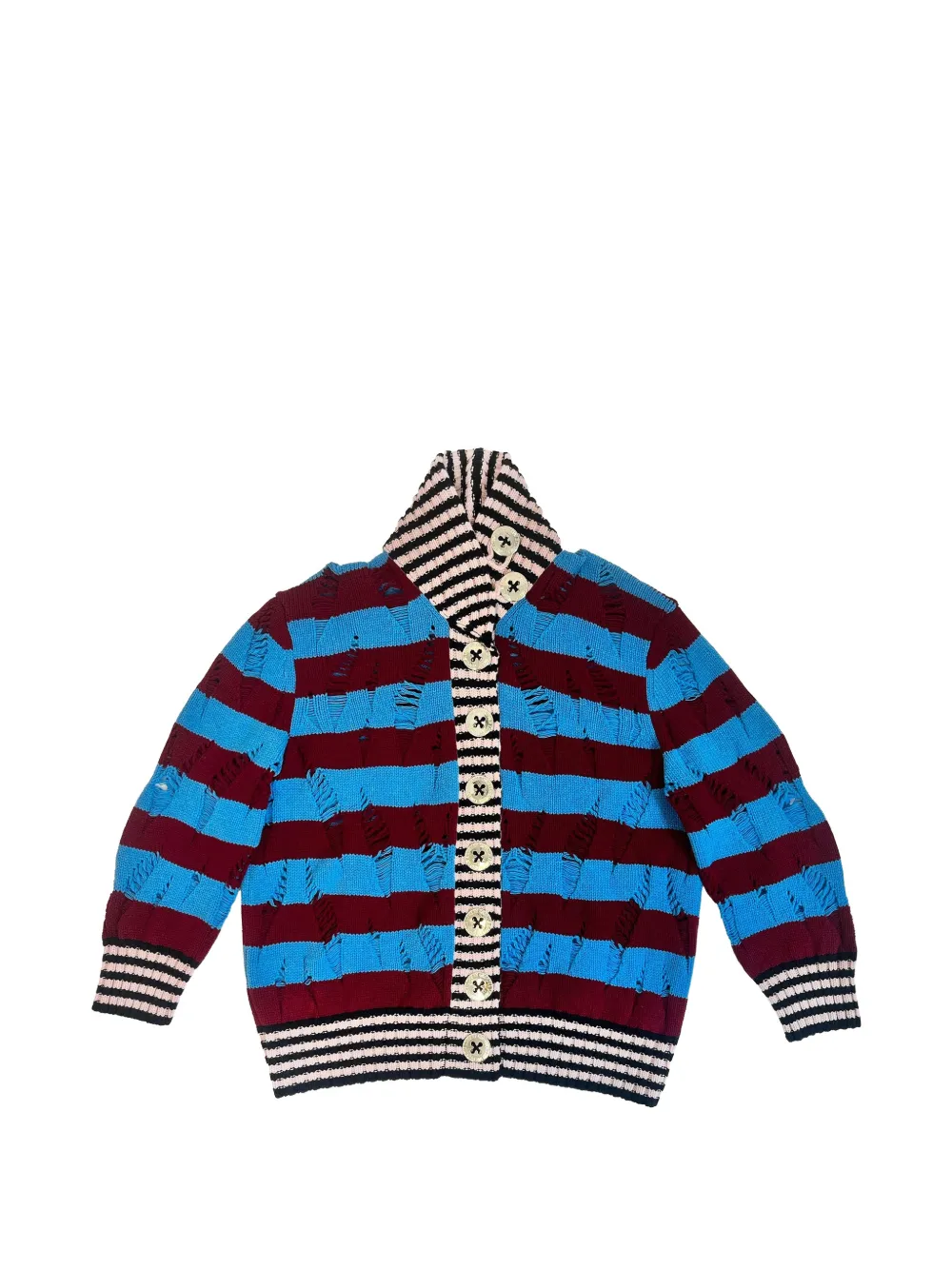 Chopova Lowena Letterman distressed-effect striped cardigan - Blu