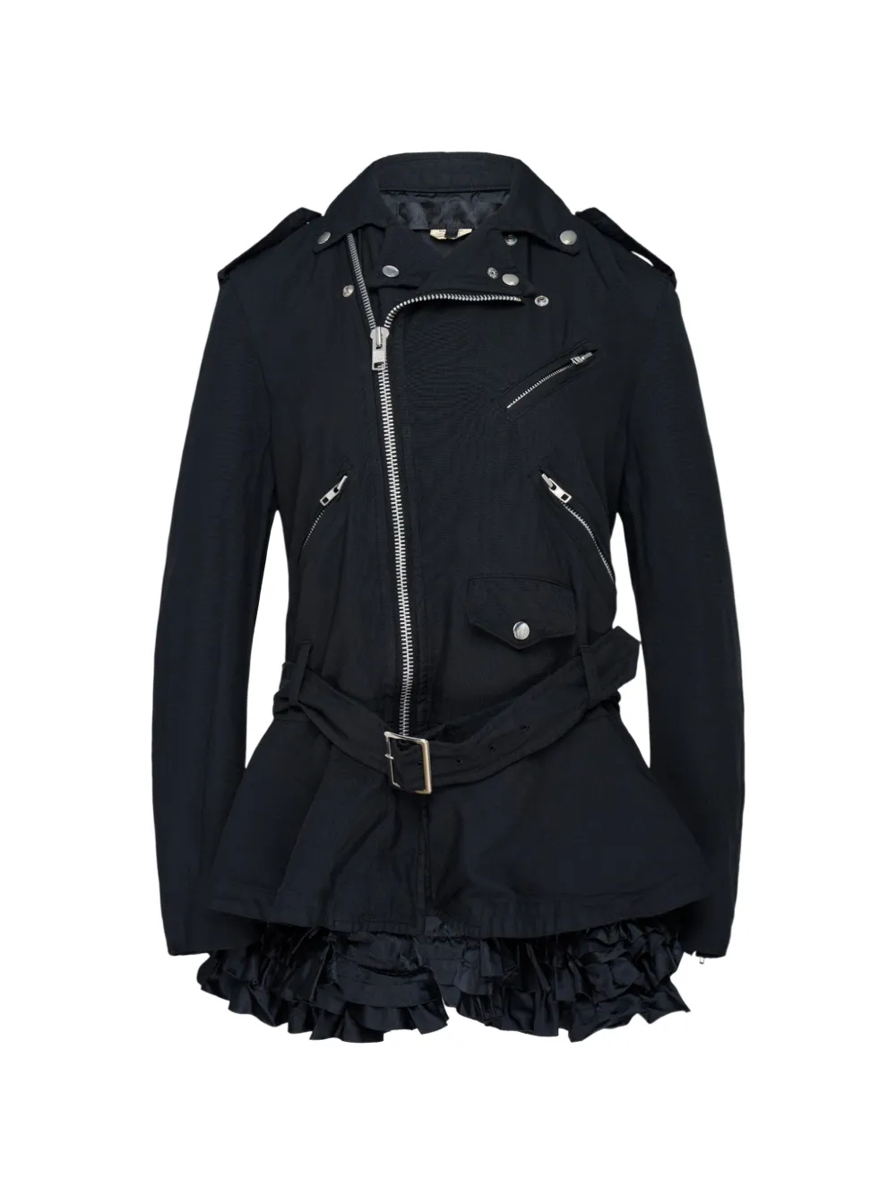 Comme Des Garçons Comme Des Garçons ruffled belted biker jacket - Nero