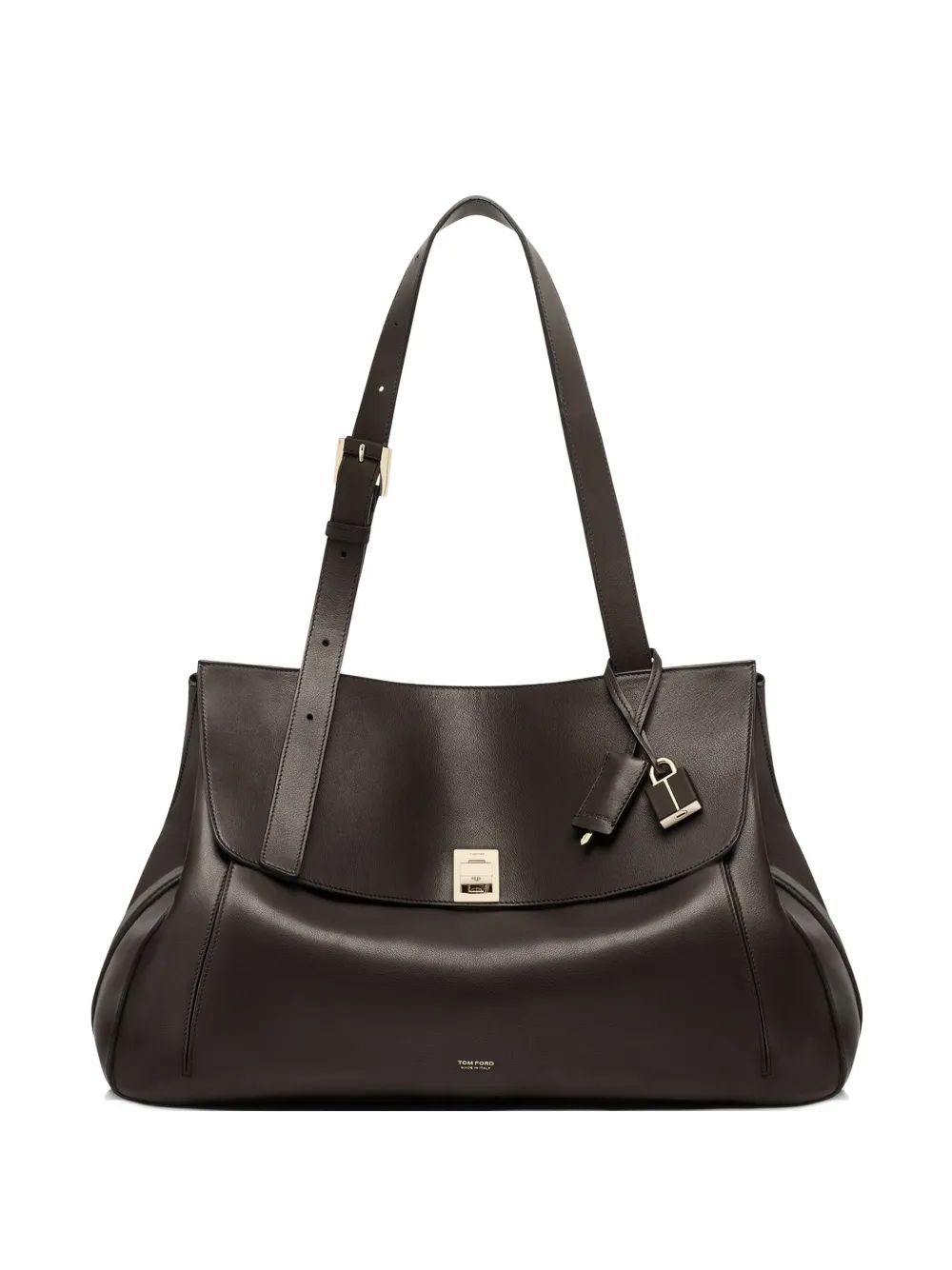 TOM FORD large Besace padlock-detail leather tote bag - Marrone