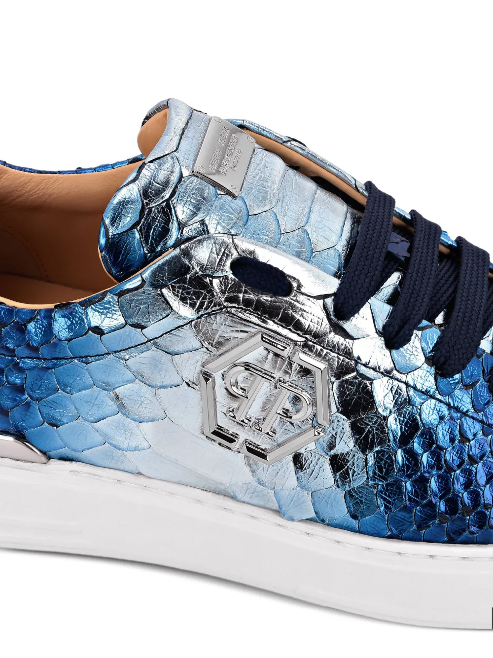 Philipp Plein Metallic sneakers met slangenleer-effect Blauw