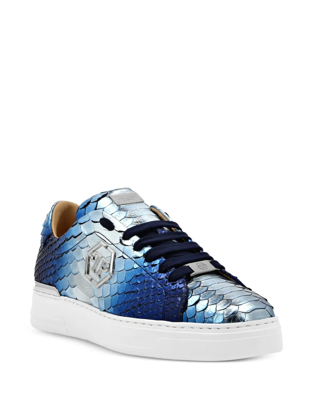 Philipp Plein Metallic sneakers met slangenleer-effect Blauw