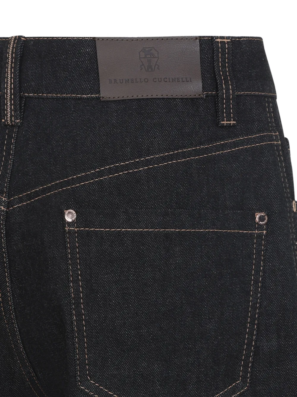  Brunello Cucinelli Vaqueros Anchos Con Costuras En Contraste - Negro 