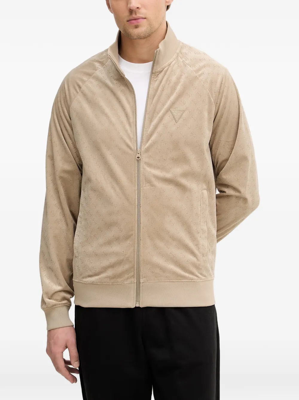 GUESS USA monogram-pattern zip-up sweatshirt - Toni neutri