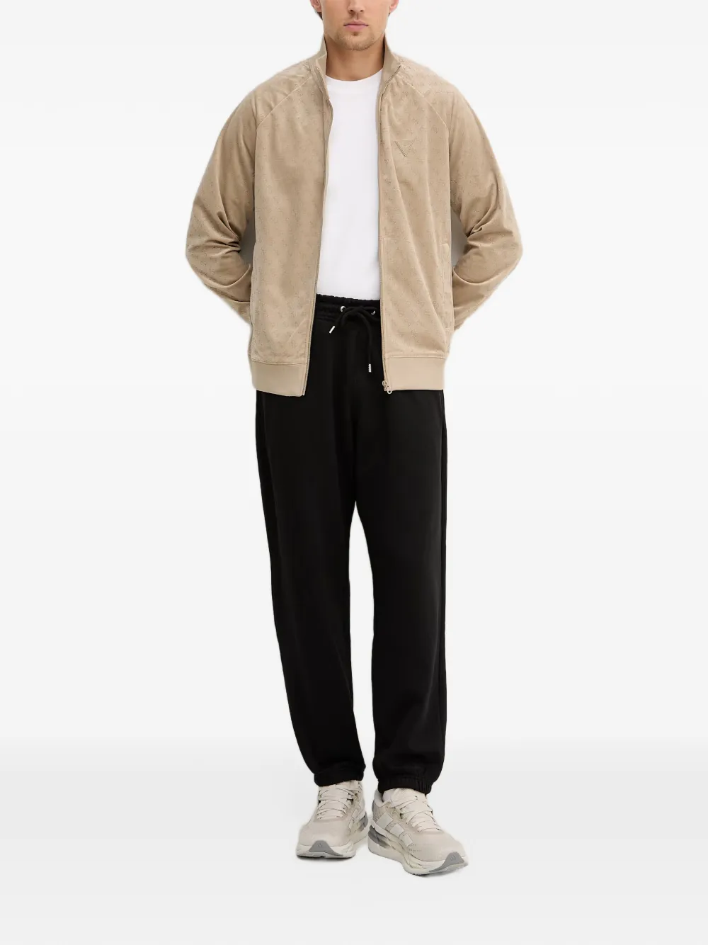 GUESS USA monogram-pattern zip-up sweatshirt Beige