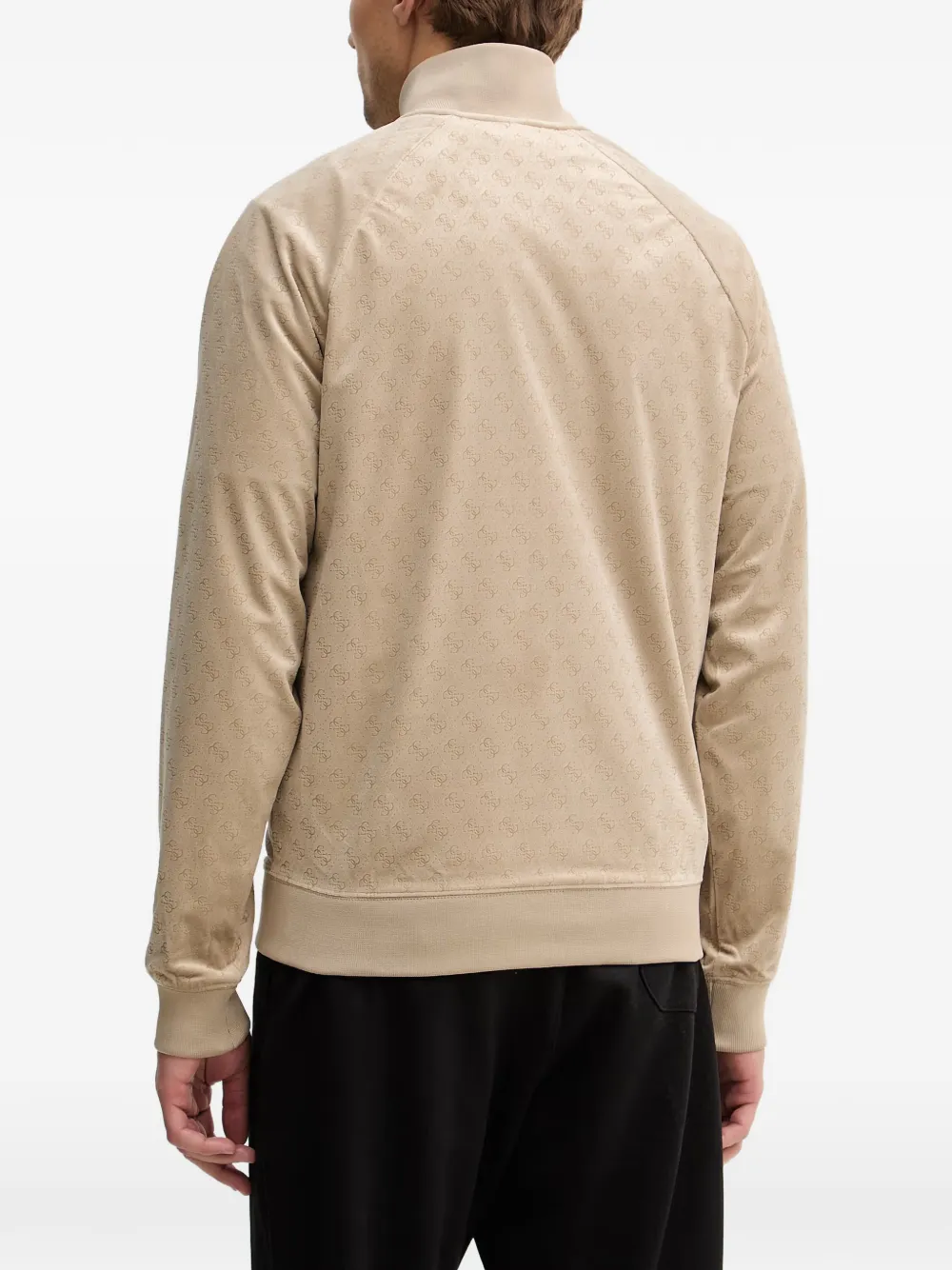 GUESS USA monogram-pattern zip-up sweatshirt Beige