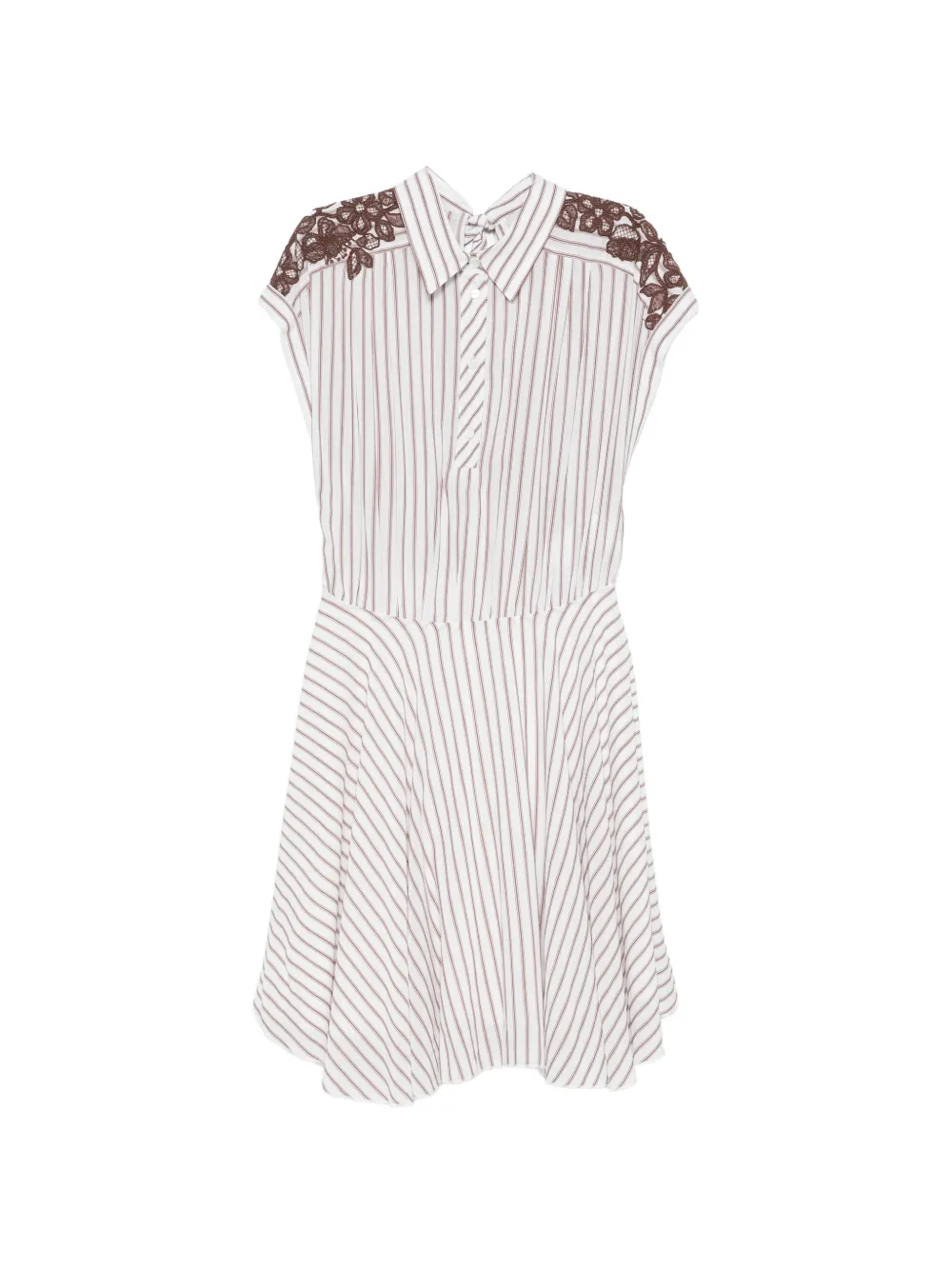 ERMANNO FIRENZE lace-trimmed striped mini shirt dress - White