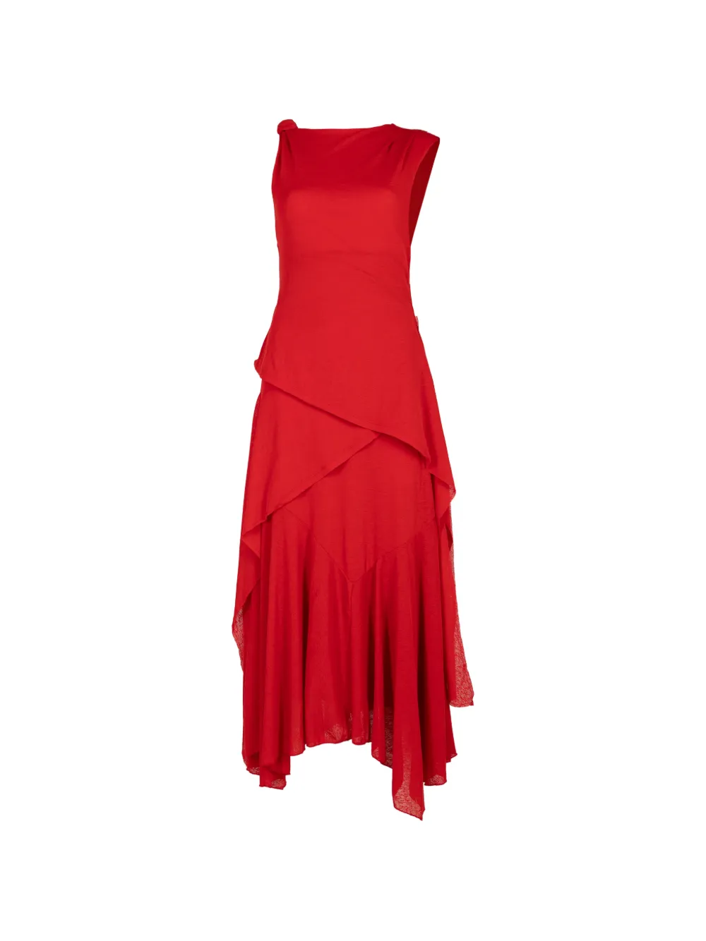 GANNI draped knot-detail midi dress - Red