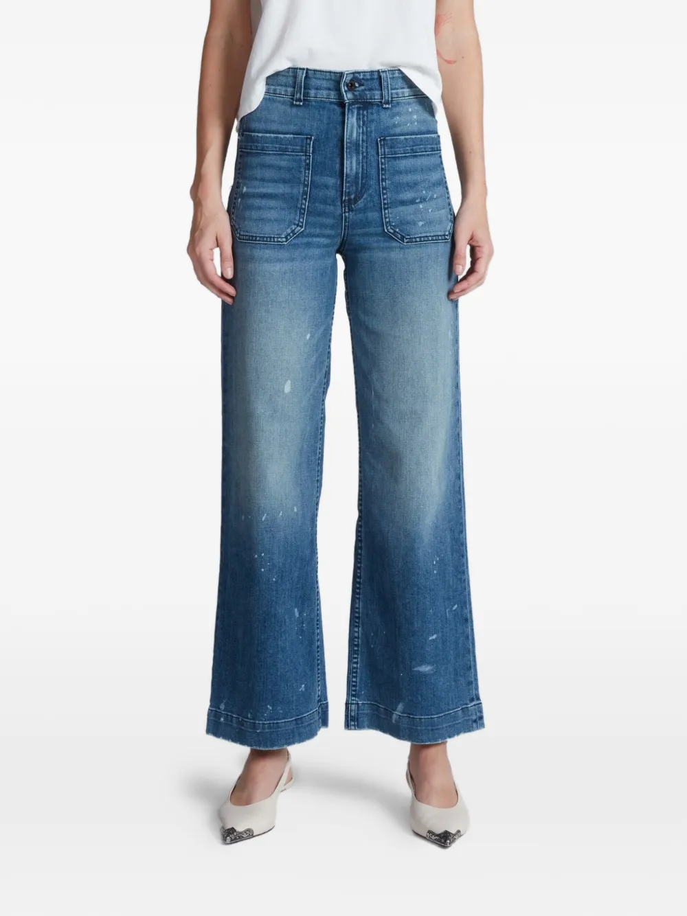 ASKK NY paint-splatter patch-pocket jeans - Blu