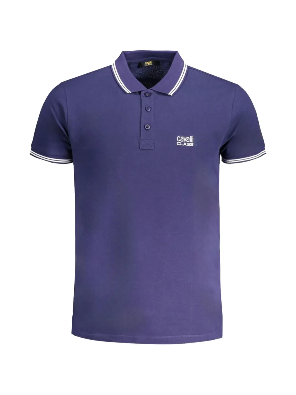 Cavalli Class logo-embroidered striped-trim polo shirt - Blau