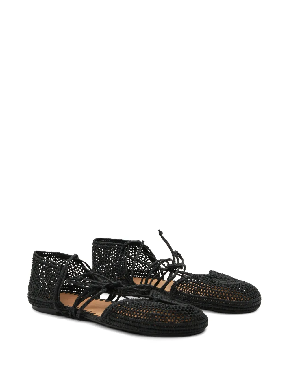 ODISSI crochet lace-up ballet flats Zwart