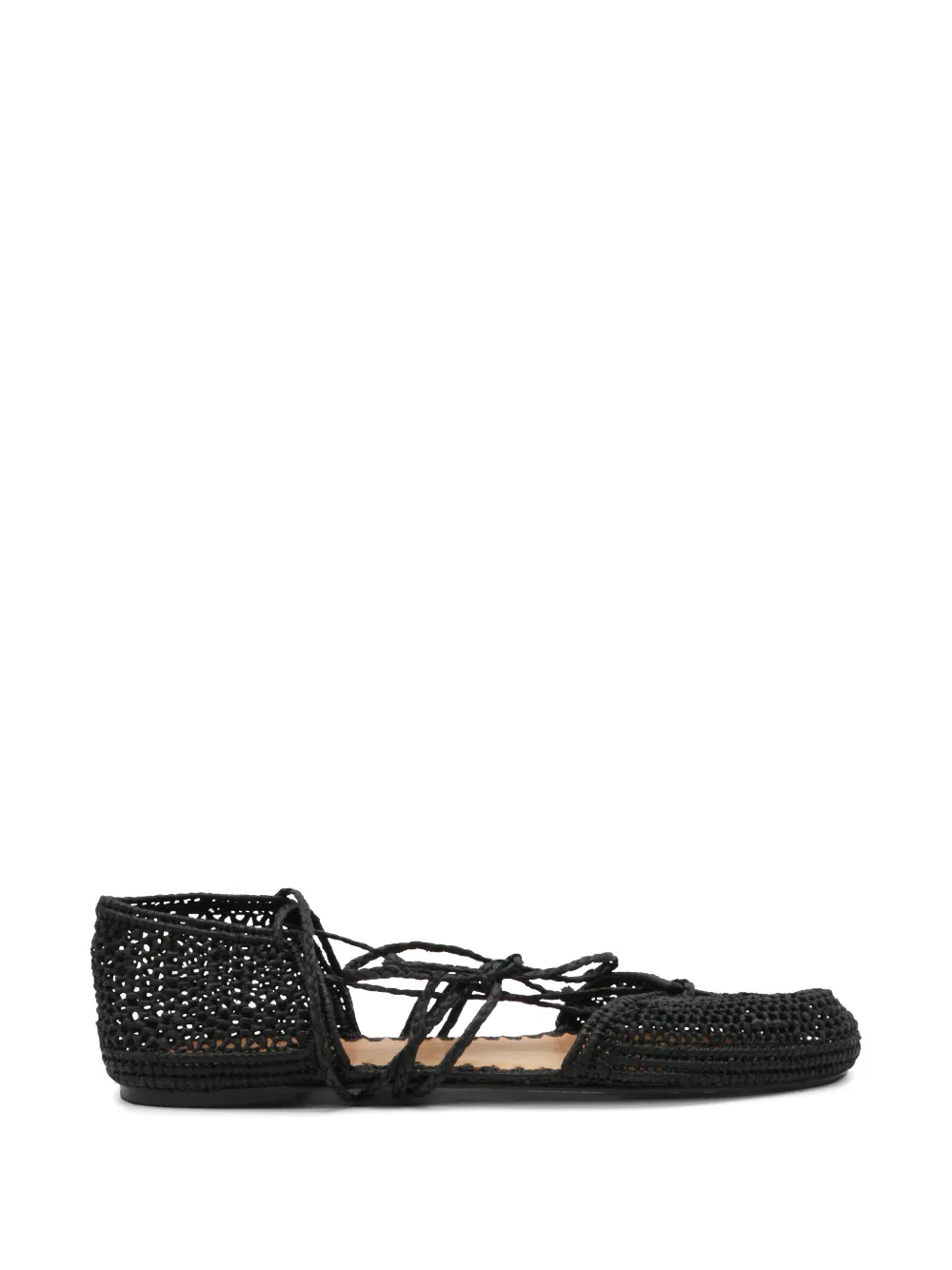 ODISSI crochet lace-up ballet flats - Nero
