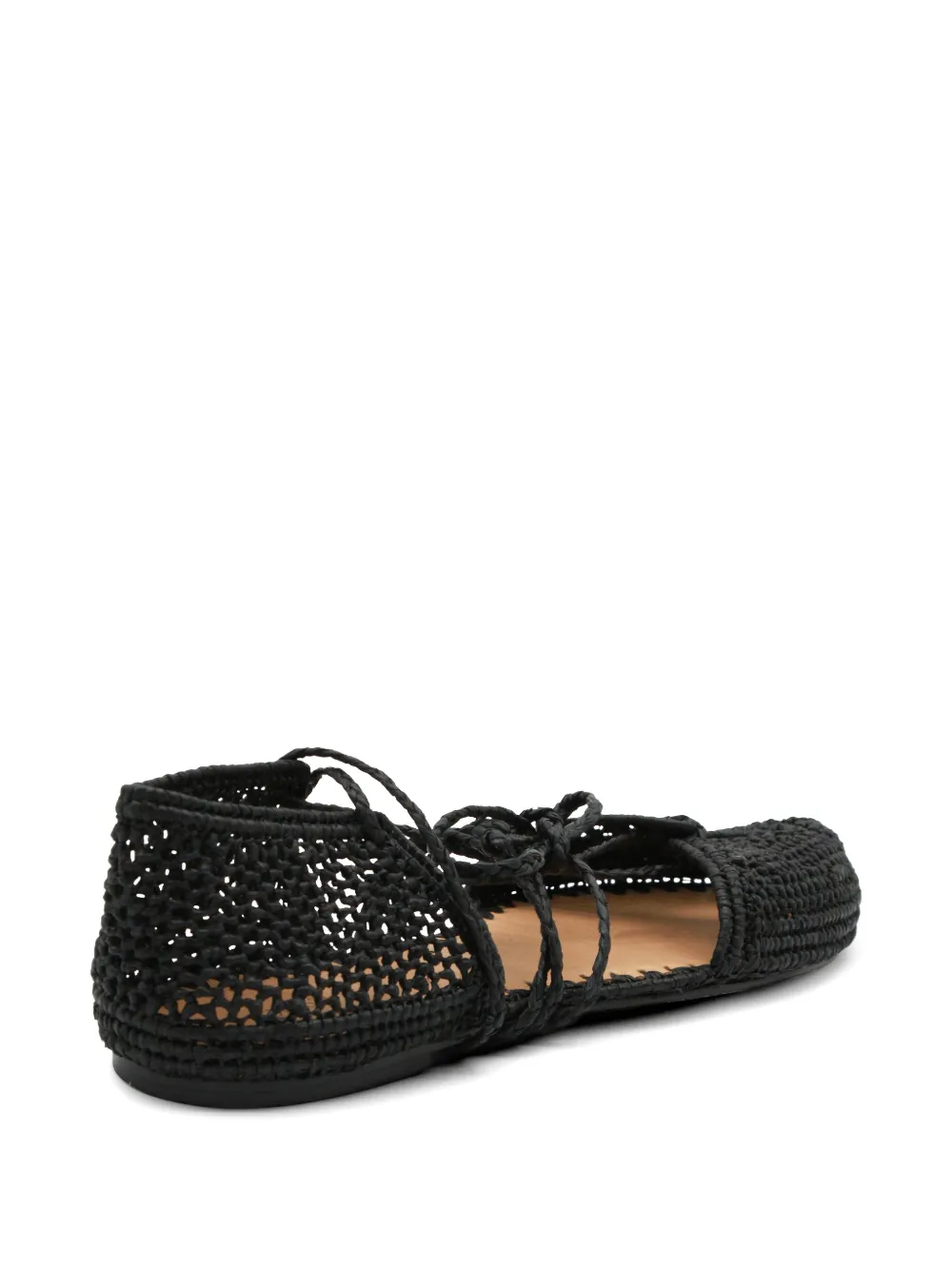ODISSI crochet lace-up ballet flats Zwart