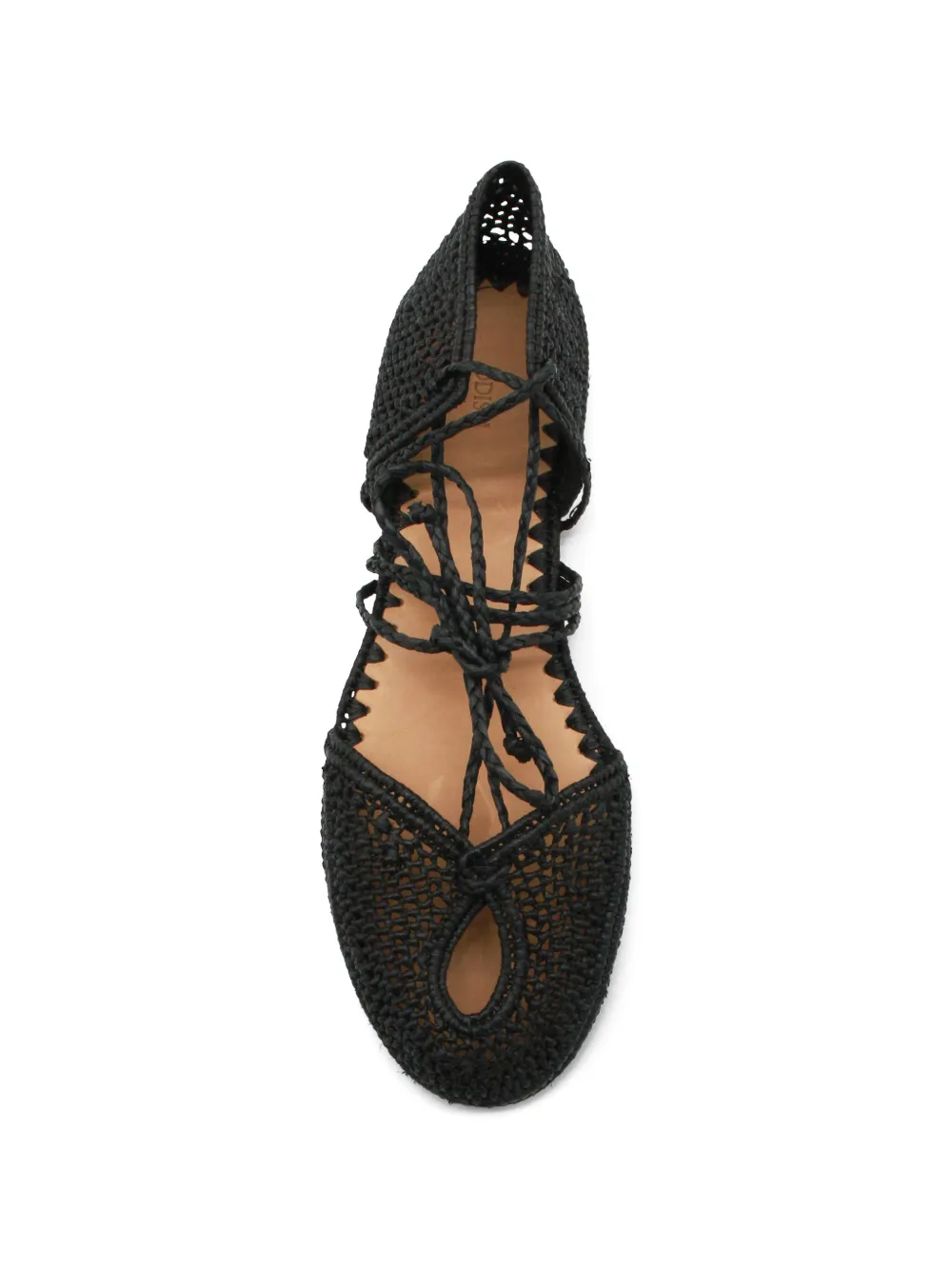 ODISSI crochet lace-up ballet flats Zwart