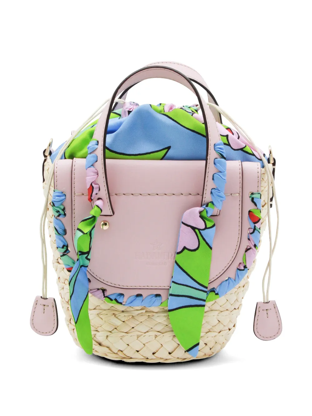 CUBA LAB Habanera raffia-woven scarf-detail shoulder bag - Toni neutri