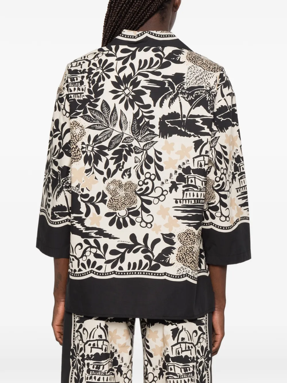 ERMANNO FIRENZE Blouse met gekerfde revers en print Zwart