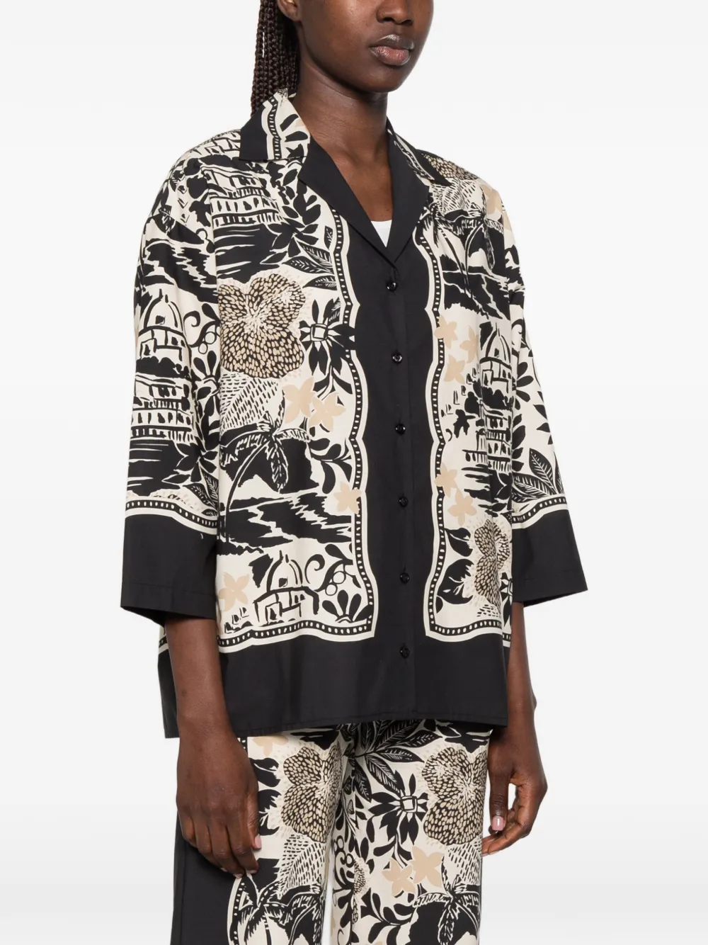 ERMANNO FIRENZE Blouse met gekerfde revers en print Zwart