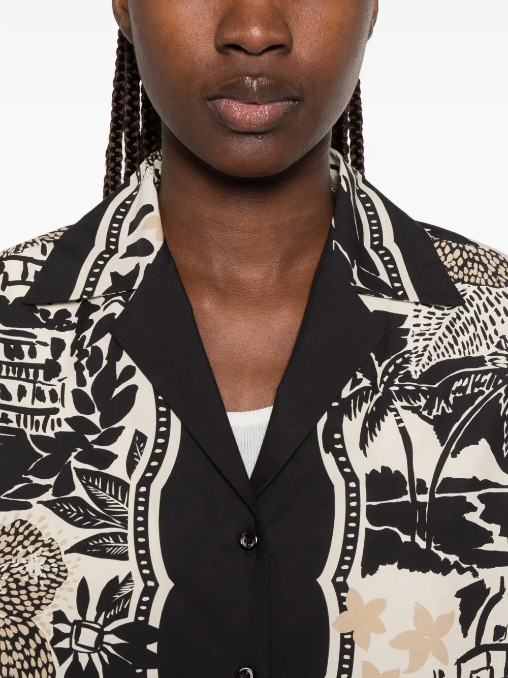 ERMANNO FIRENZE Blouse met gekerfde revers en print Zwart